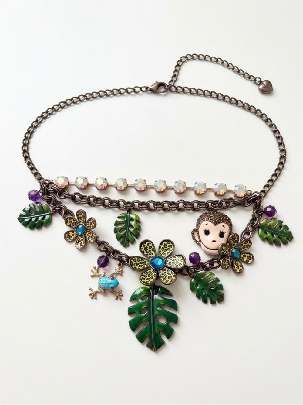 Rare Vintage Betsey Johnson Jungle Fever Multi-Strand Monkey Statement Necklace